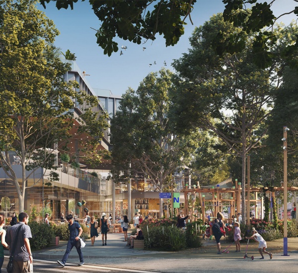 perspective 3D d'un centre commercial en Belgique 