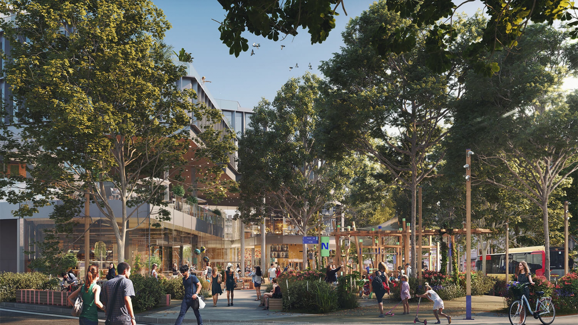 perspective 3D d'un centre commercial en Belgique 